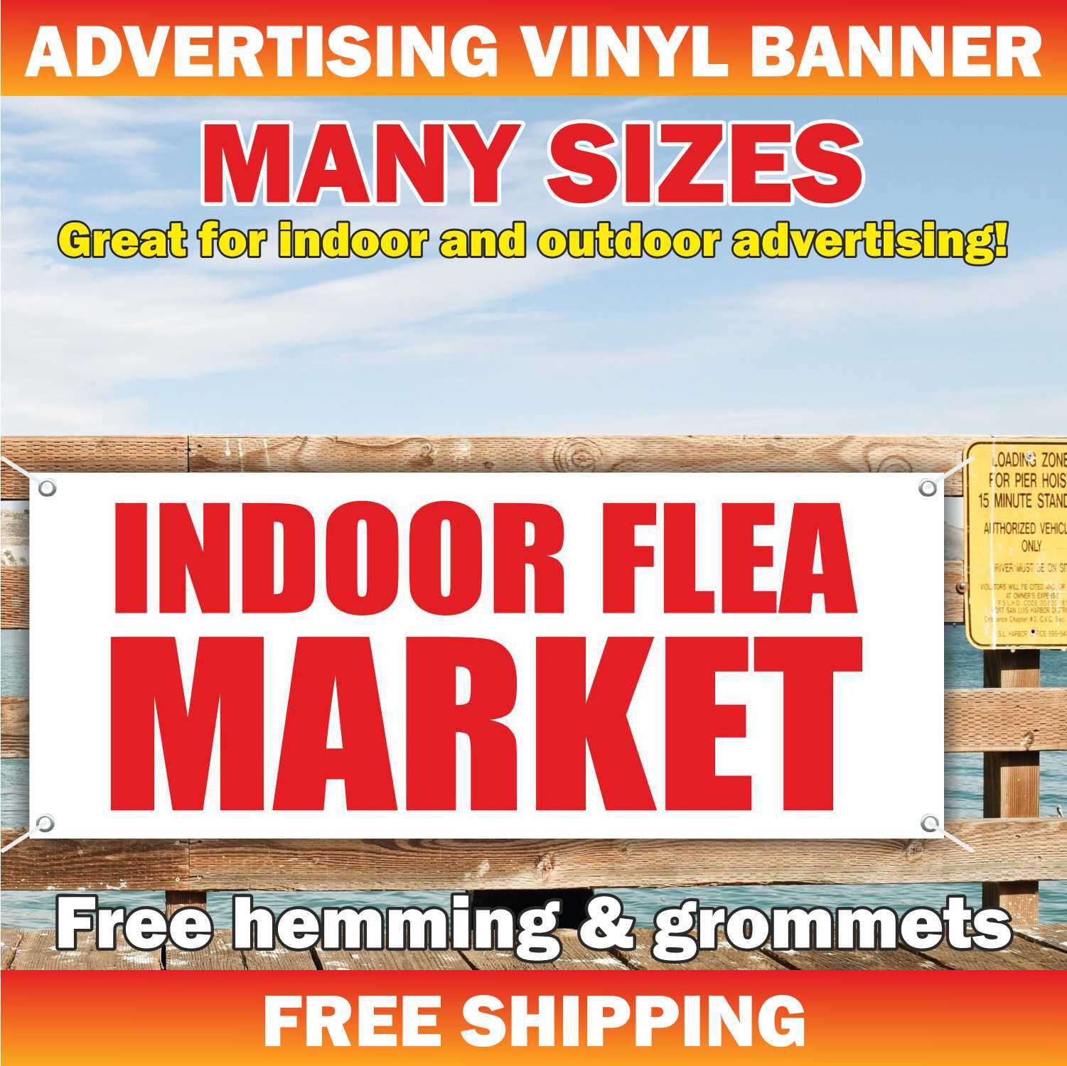 INDOOR FLEA MARKET Advertising Banner Vinyl Mesh Sign antiques collectibles mart