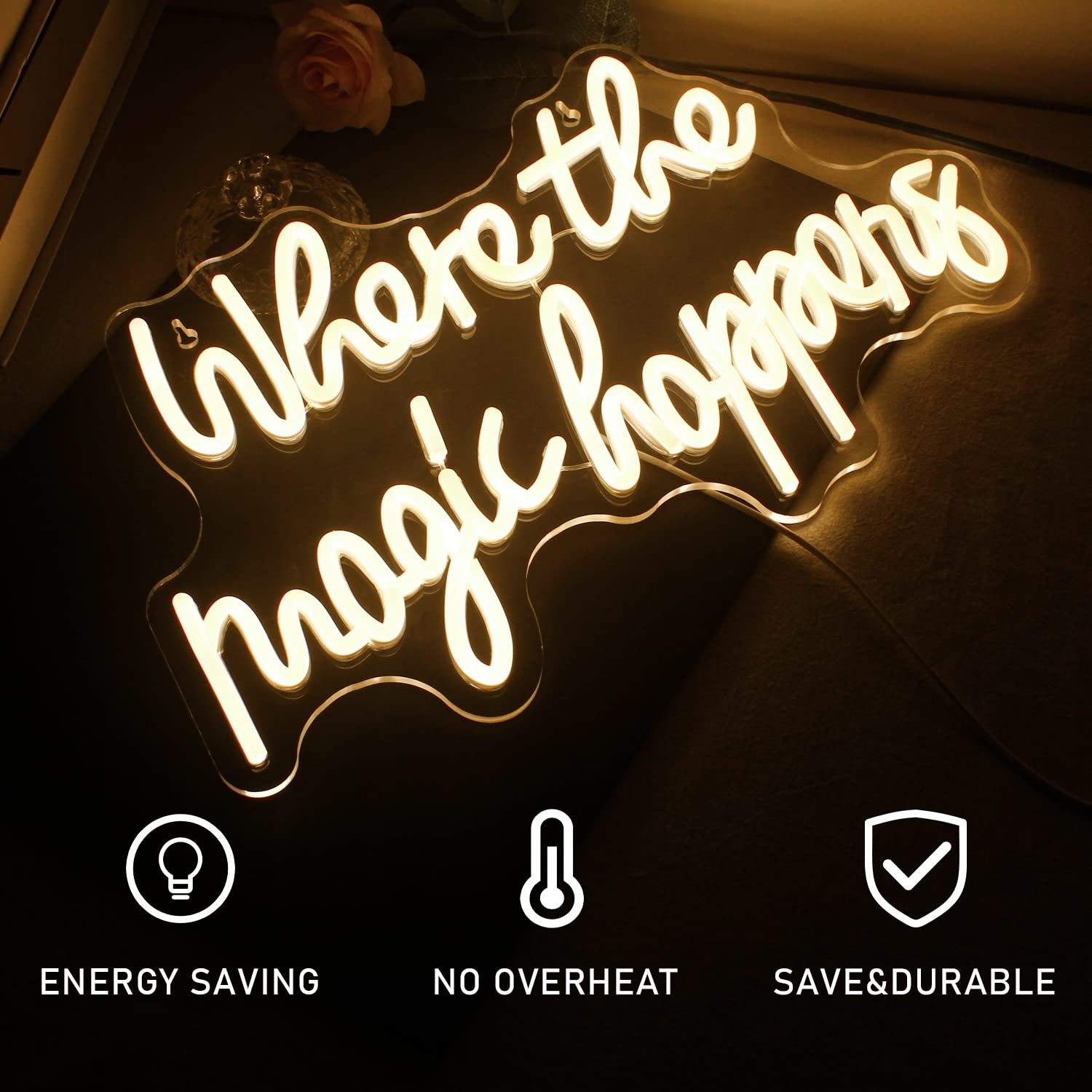 Where The Magic Happens Neon Sign Led Warm White Word Light Up Signs for Wall…