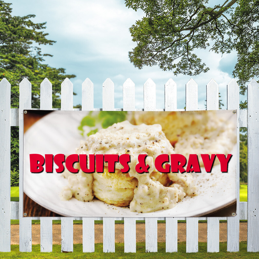 Vinyl Banner Multiple Sizes Biscuits & Gravy Restaurant Cafe Bar Outdoor