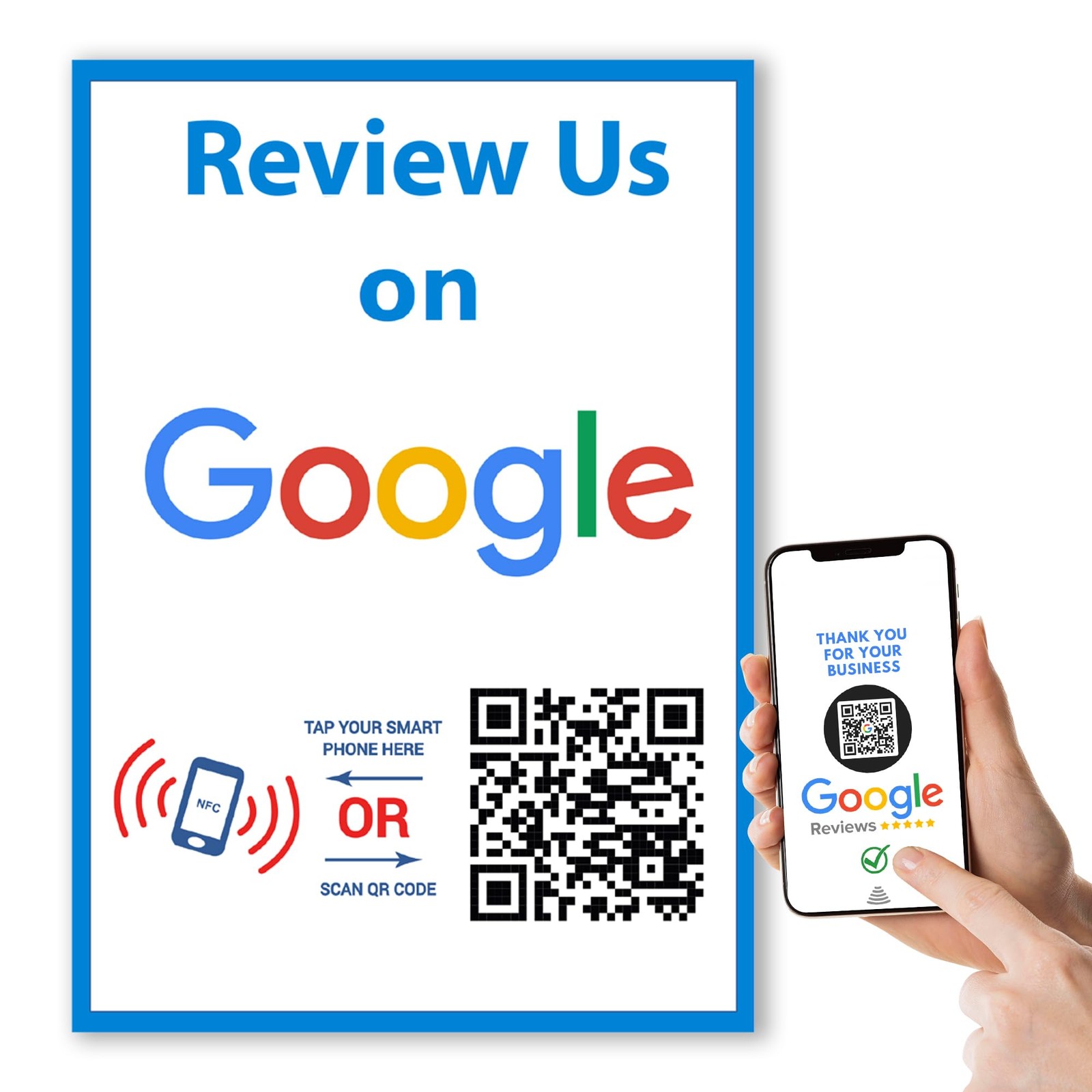 Review Us On Google Sticker – Touchless QR Code and NFC Tag – Two-Sided Googl…