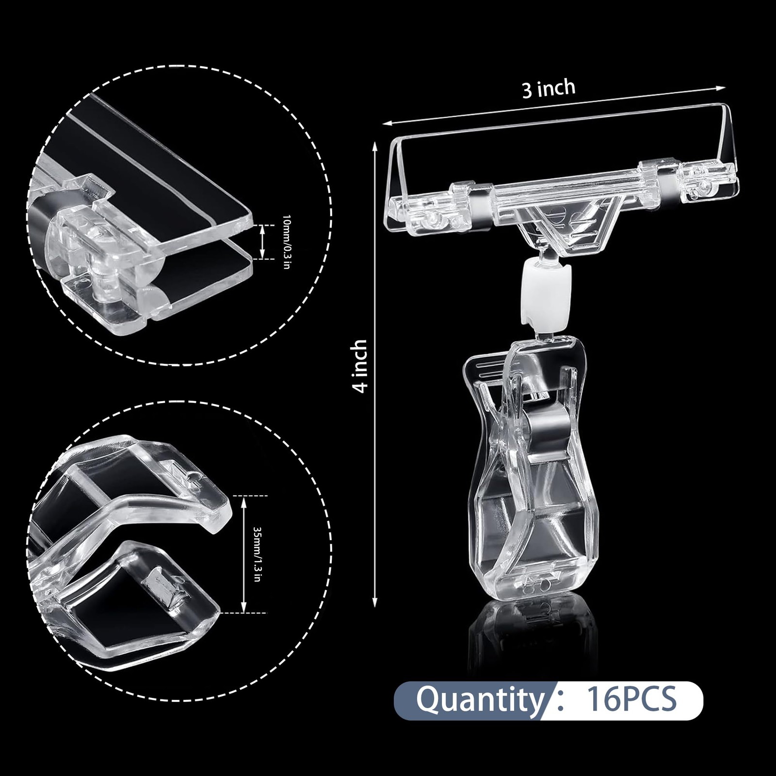 Mlici 16 Pieces Clear Sign Clips, Plastic Merchandise 16