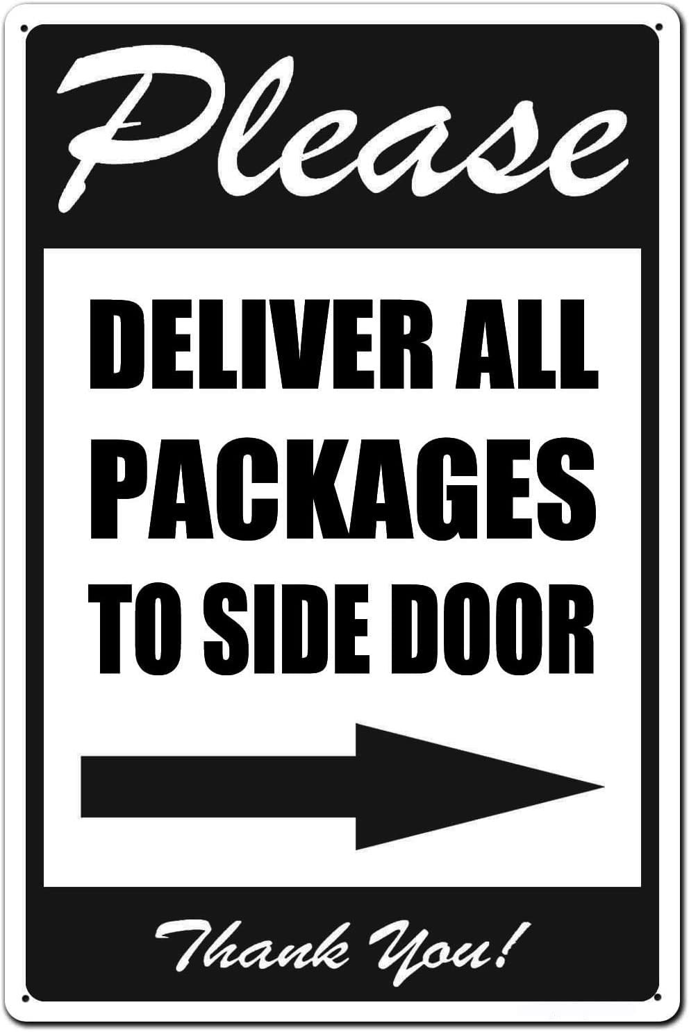 8×12 inch Deliver Packages to Side Door Sign Right Arrow Metal Instructions