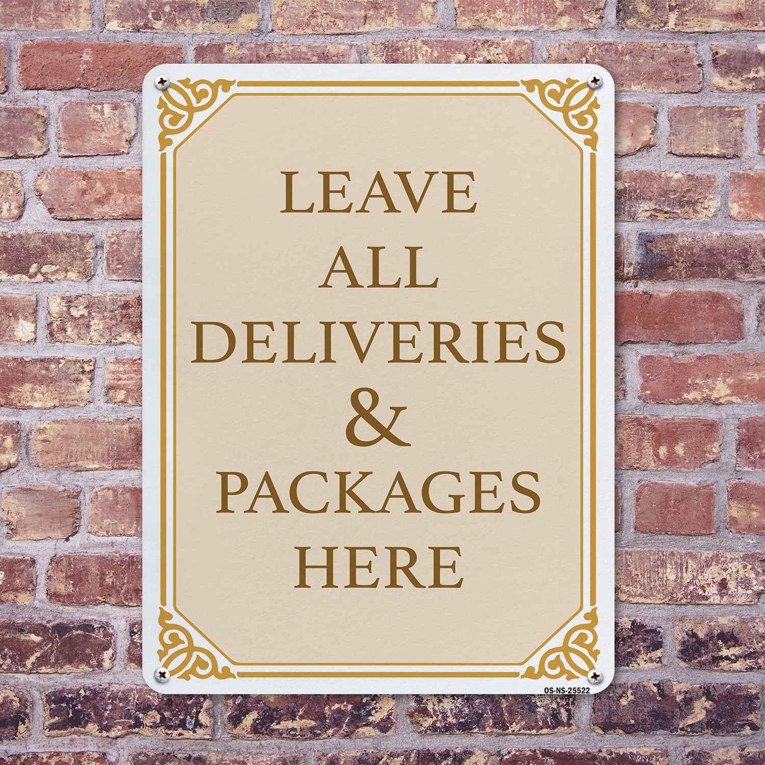 Leave All Deliveries & Packages Here Fancy Public Safety Sign, Decal 5/10 Pack