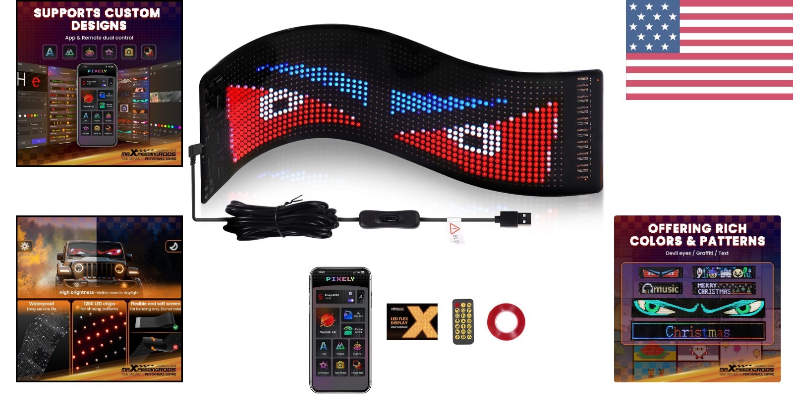 Flexible LED Display for Cars – 14&Prime;x4&Prime; Waterproof RGB Sign with Remote Control