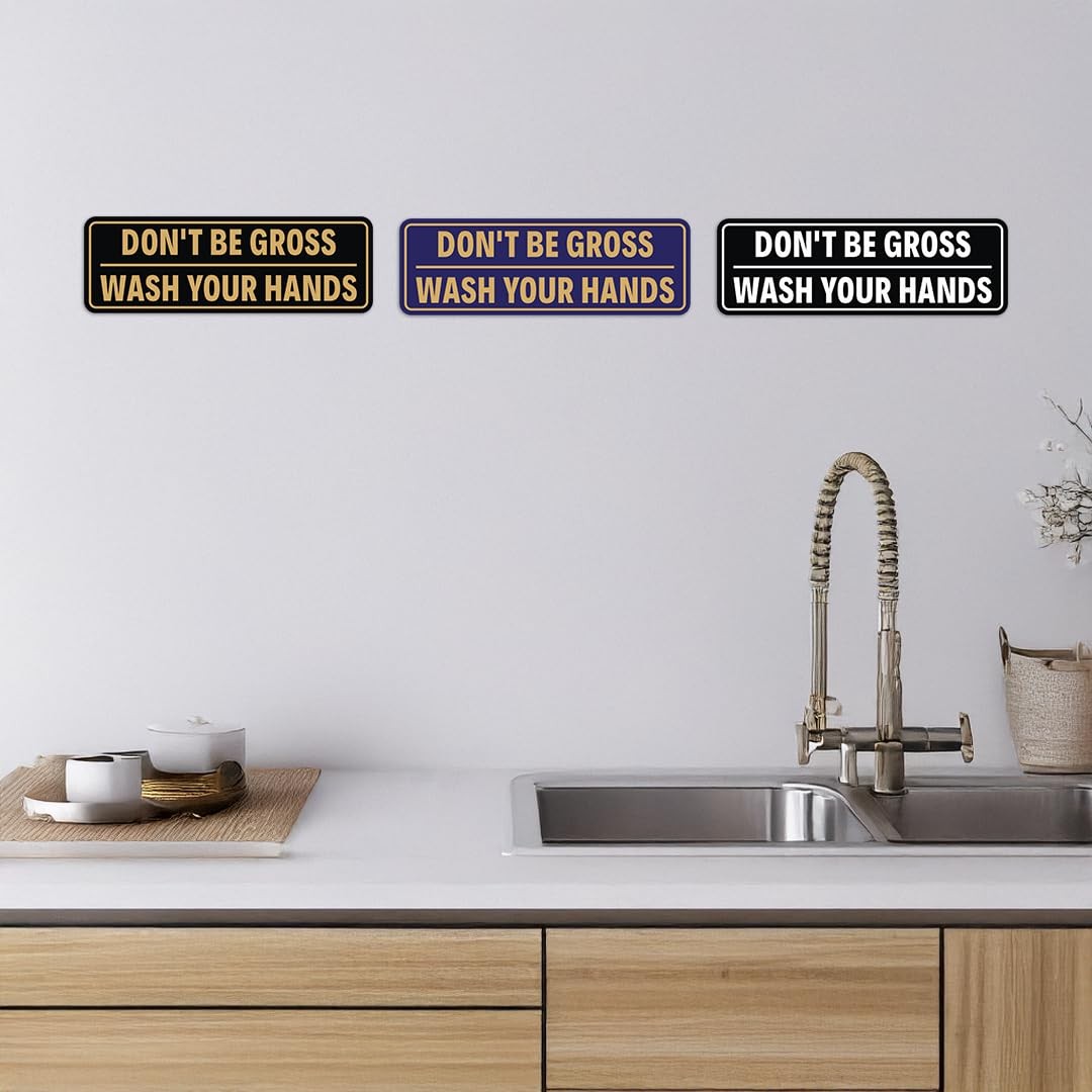 Standard Wash Your Hands Door Wall Sign Black Large Restroom Marker Plaque
