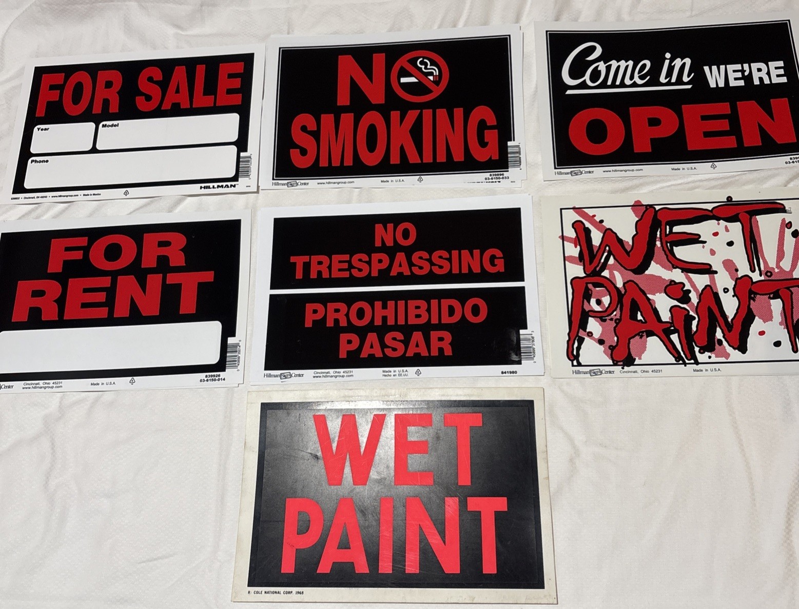Hillman 8&Prime; x 12” Plastic Signs Various Models New LOT OF 12 SEE PHOTOS
