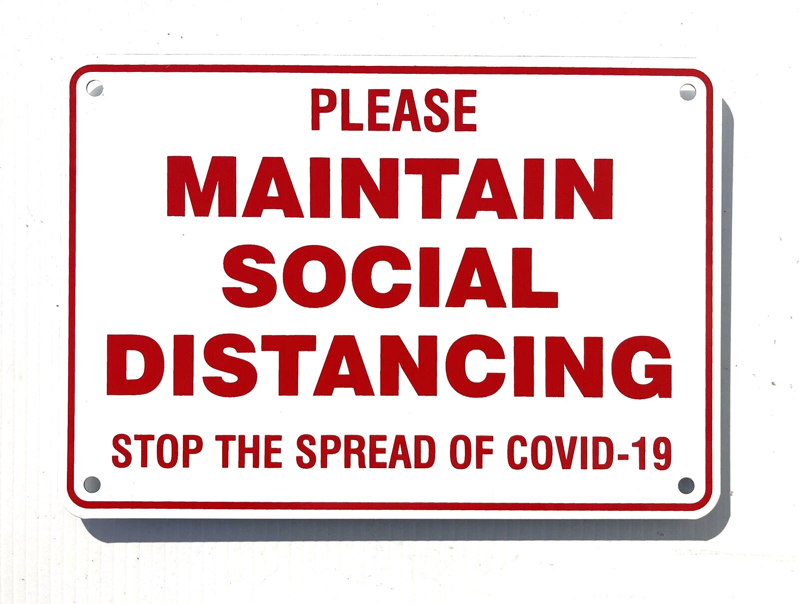 PLEASE MAINTAIN SOCIAL DISTANCING 7&Prime; X 10&Prime; WARNING SIGN, METAL, HEAVY DUTY