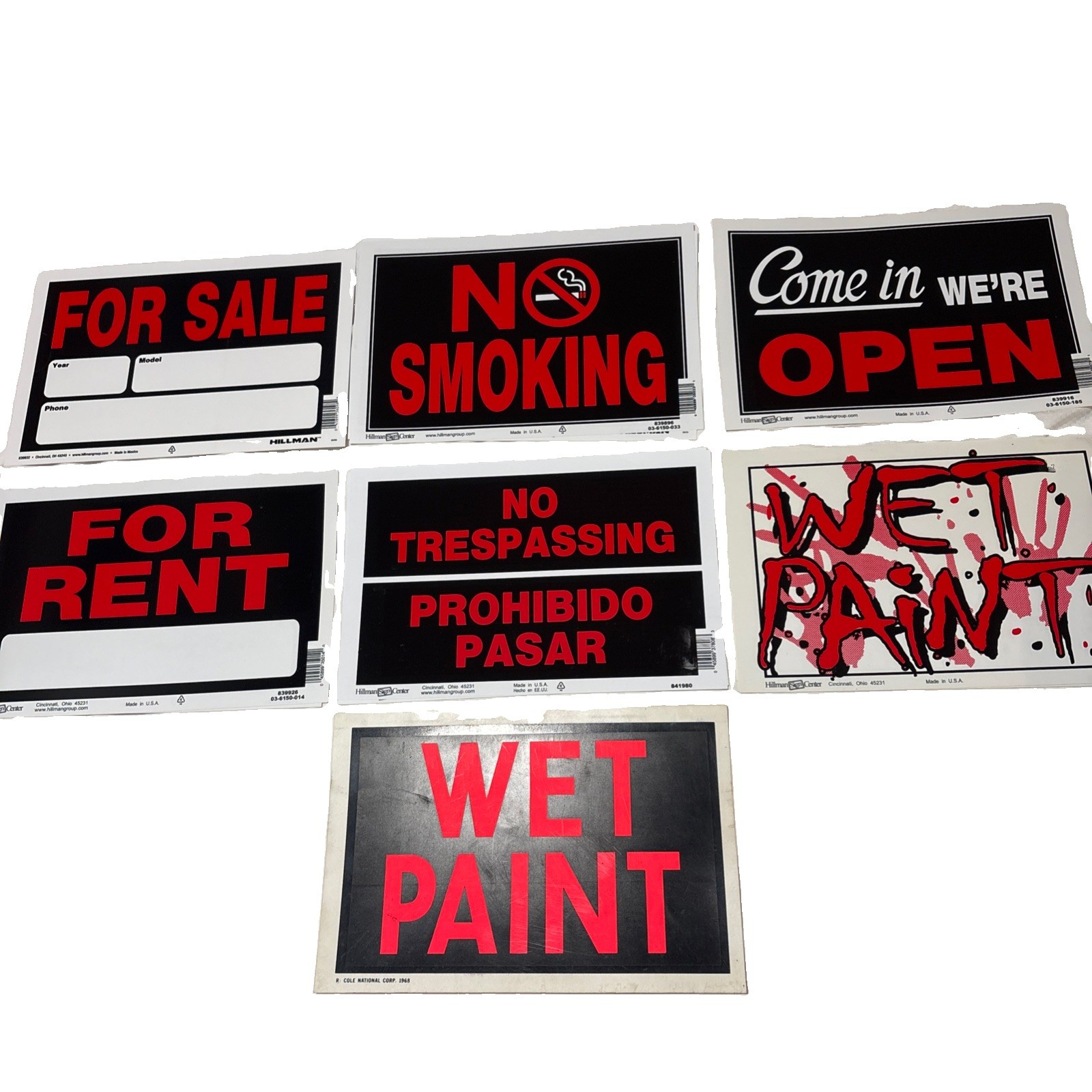 Hillman 8&Prime; x 12” Plastic Signs Various Models New LOT OF 12 SEE PHOTOS