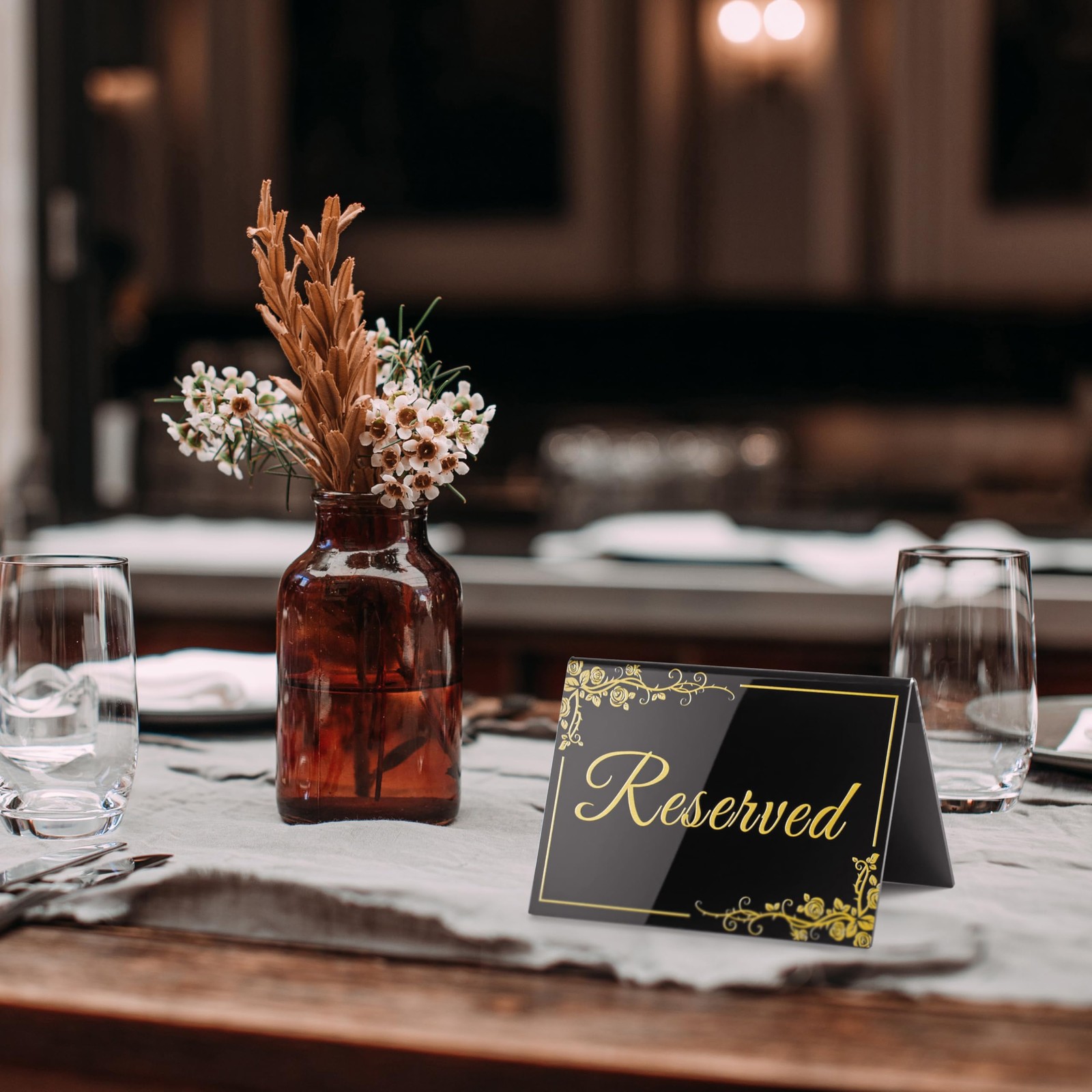 10 PCS Black Acrylic Reserved Table Sign Double Sided Tent Card 6×4 Inch