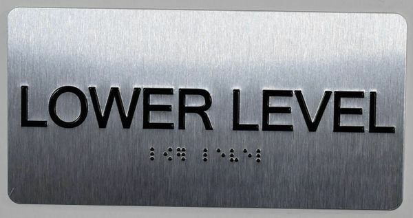Lower Level Floor Number Sign Silver-Tactile Touch Braille Sign…-REF24-1027