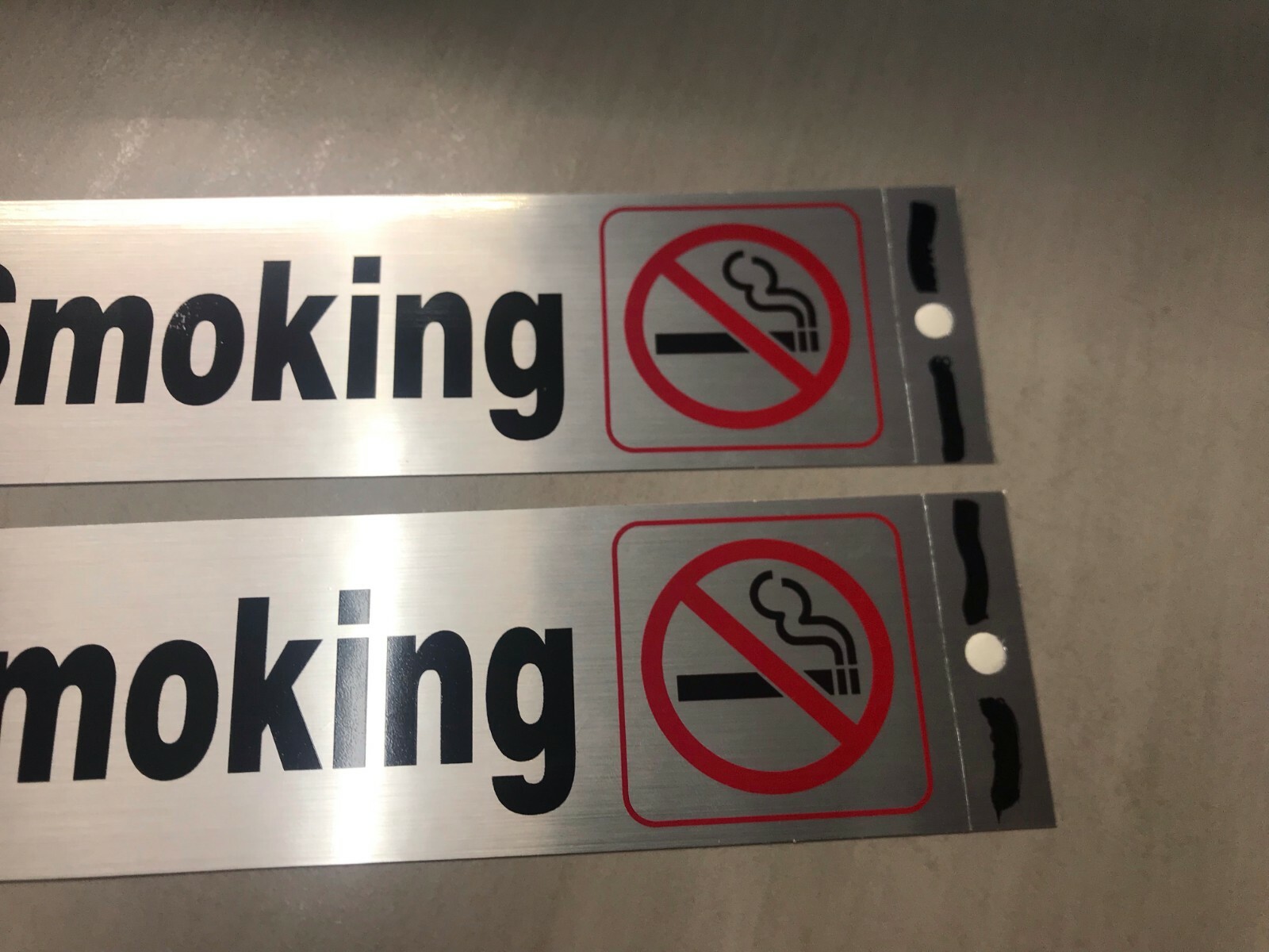 No Smoking Self Adhesive Sign, Nickel, Black and Red Mylar SET OF 2