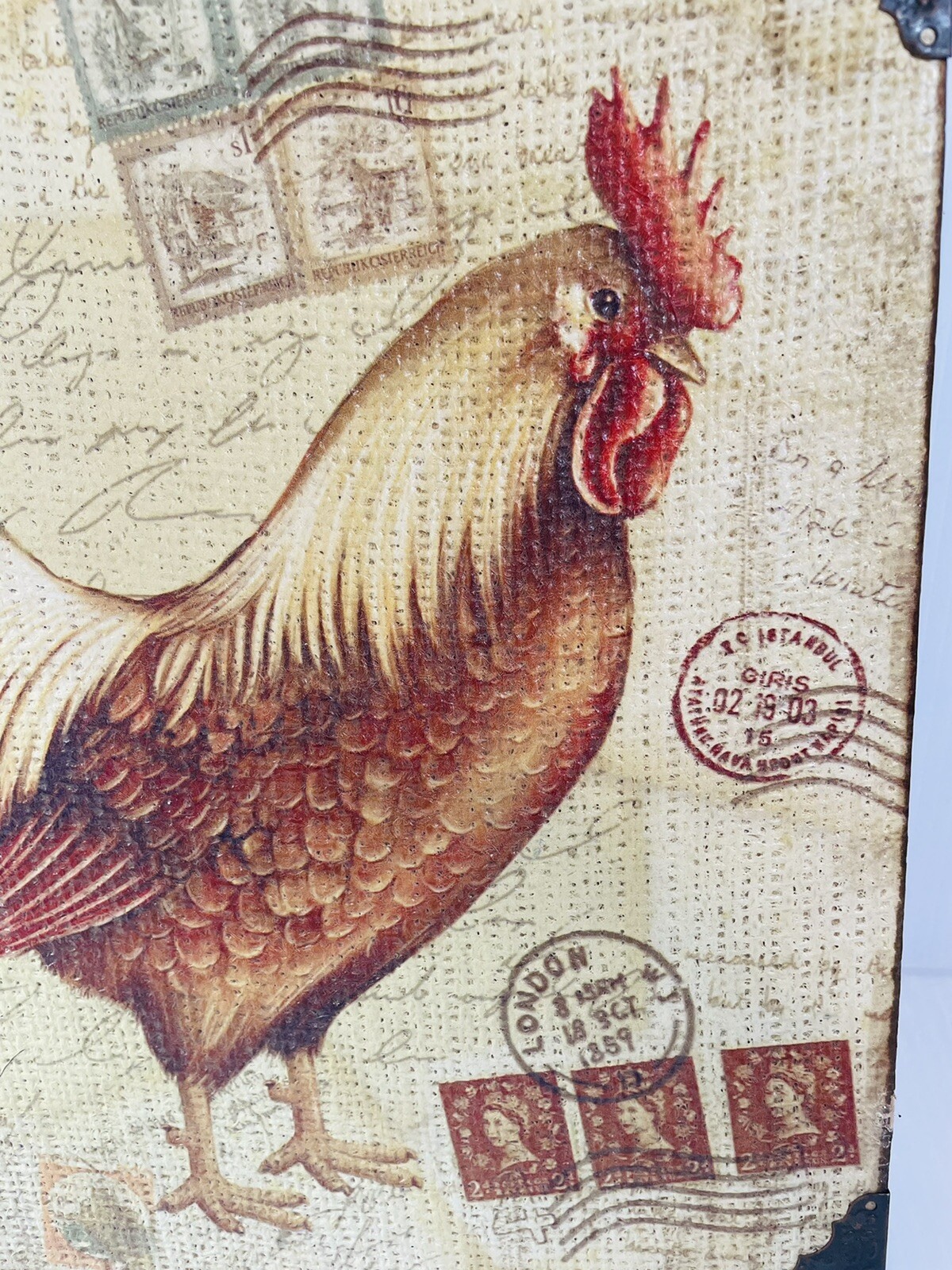 Chicken Rooster on a Letter with Stamps Painting Canvas Photo Frame 12&Prime;X12&Prime;