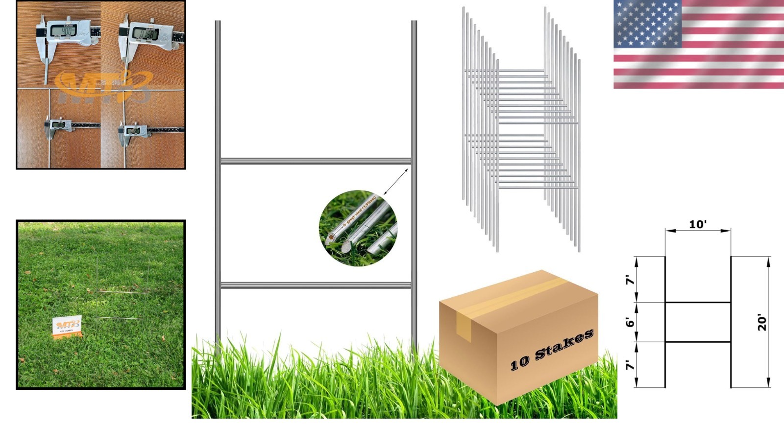 10-Pack Heavy Duty H Frame Wire Stakes – 20x10in Galvanized Sign Holders