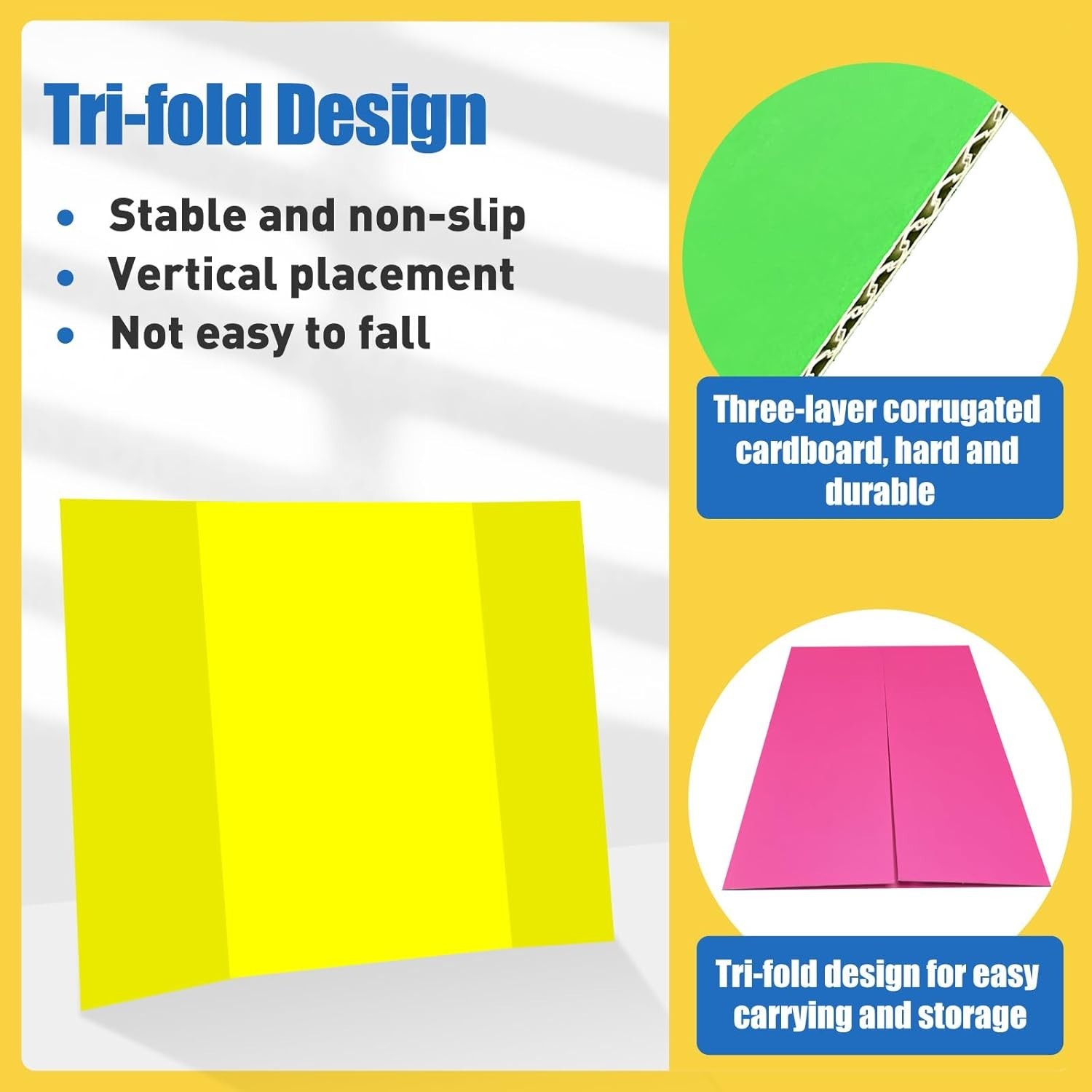 3 pcs Small Neon Trifold Poster Board 16 x 24 Inches, Bright Color Tri Fold D…