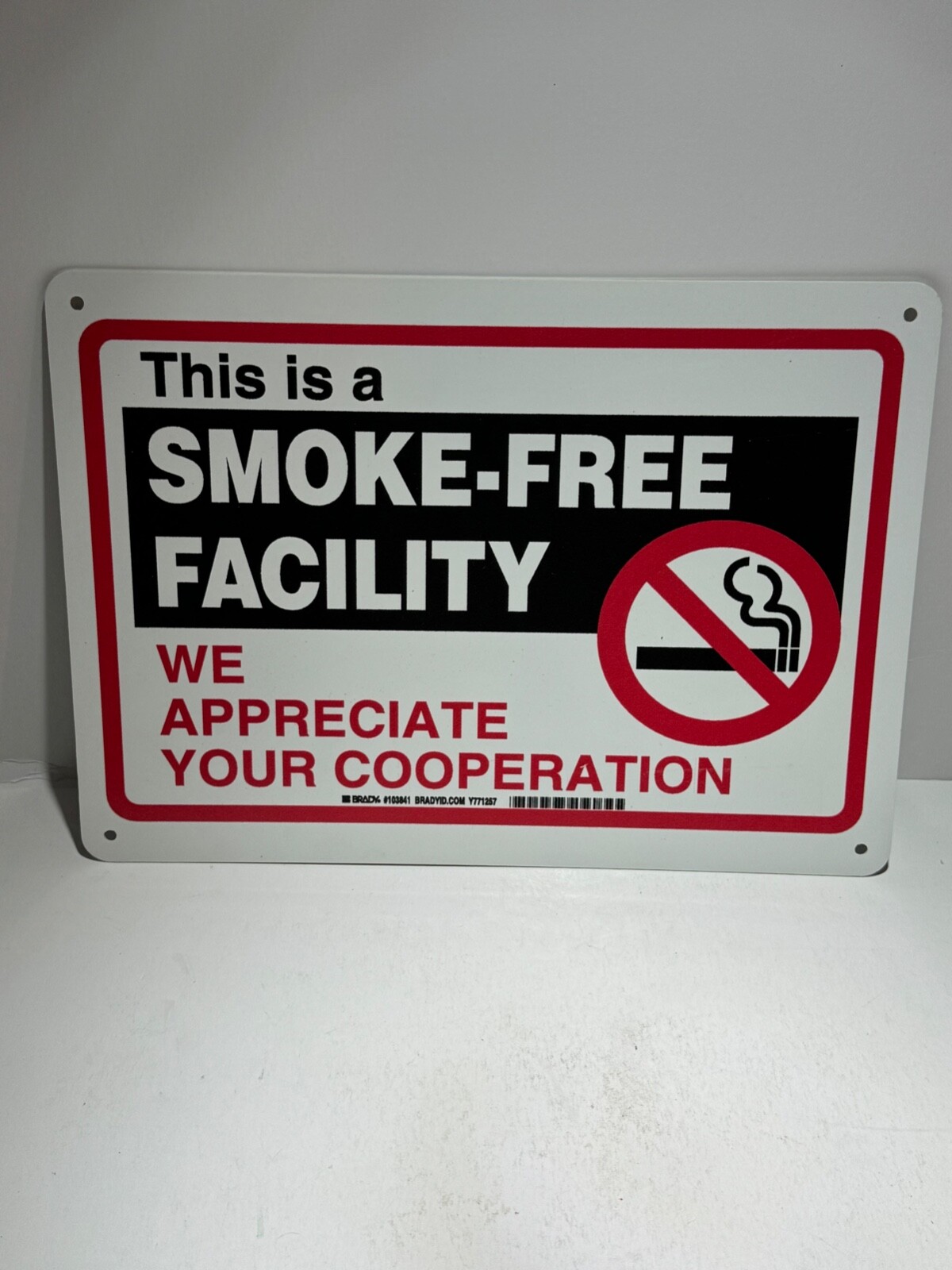 Brady 103841 This Is A Smoke-Free Facility 14in x 10in Sign