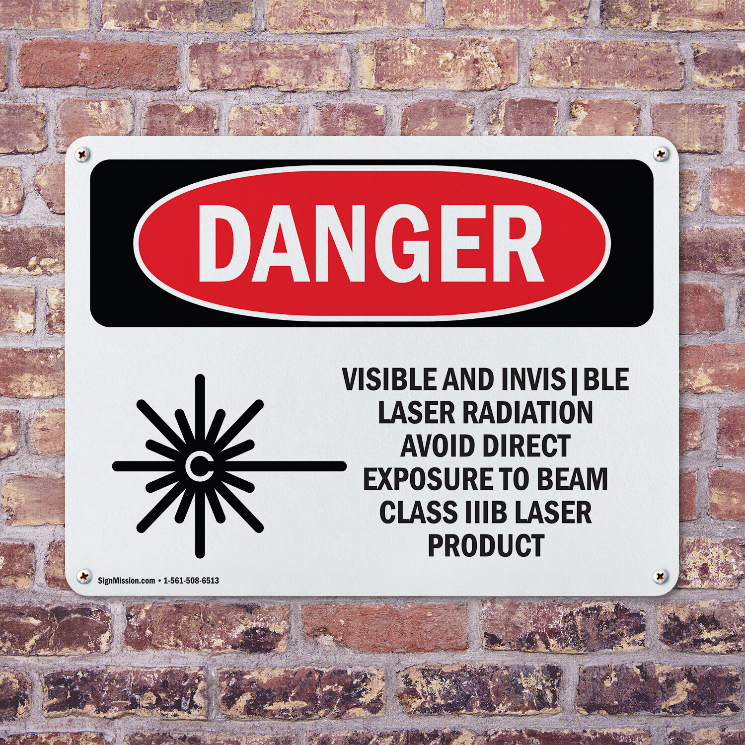 (2 Pack) Visible And Invisible Laser OSHA Danger Sign Decal Metal Plastic