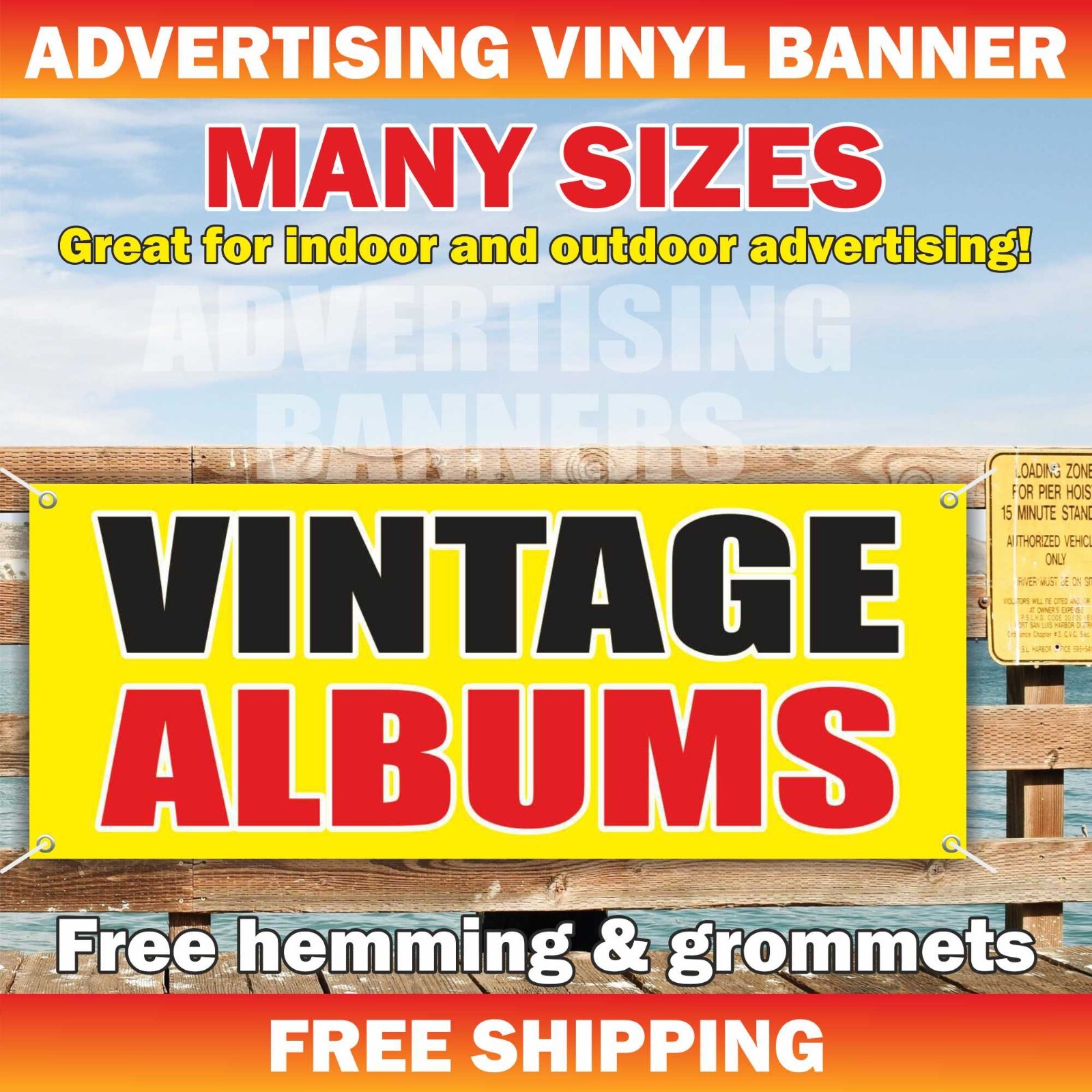 VINTAGE ALBUMS Advertising Banner Vinyl Mesh Sign Music Disco Bar Antique Rare