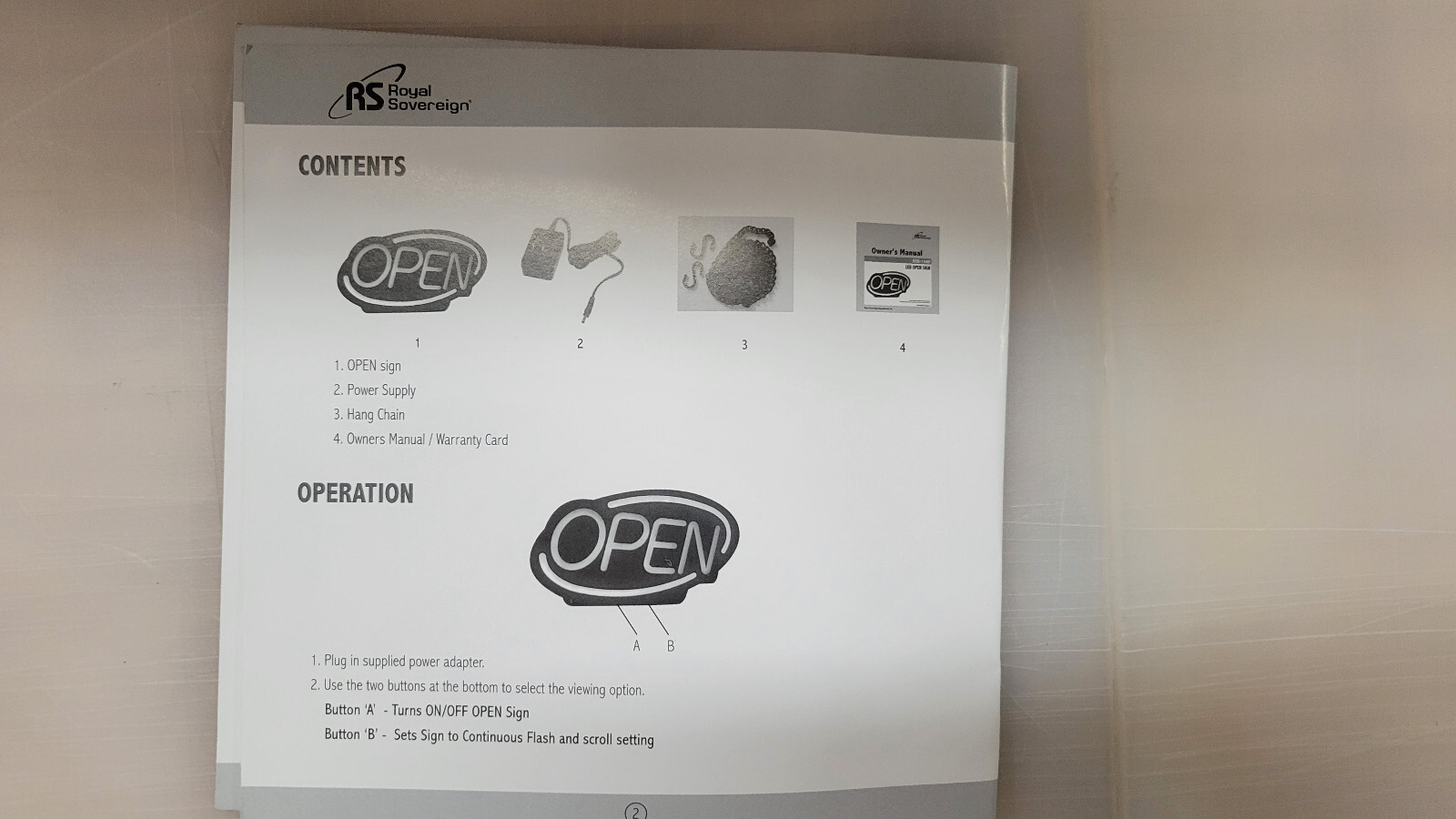 NIB – ROYAL SOVEREIGN RSB-1340E LED OPEN SIGN – Solid or Flashing – 12&Prime; x 24&Prime;