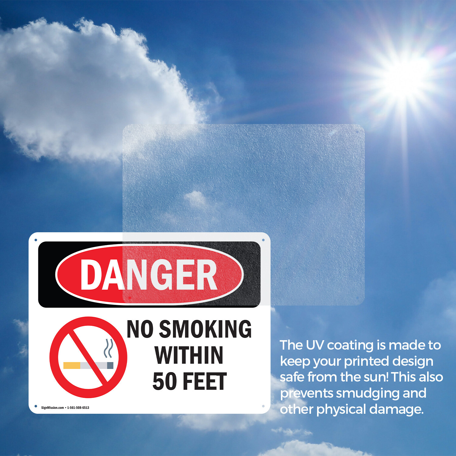(2 Pack) No Smoking Within 50 Feet OSHA Danger Sign Decal Metal Plastic