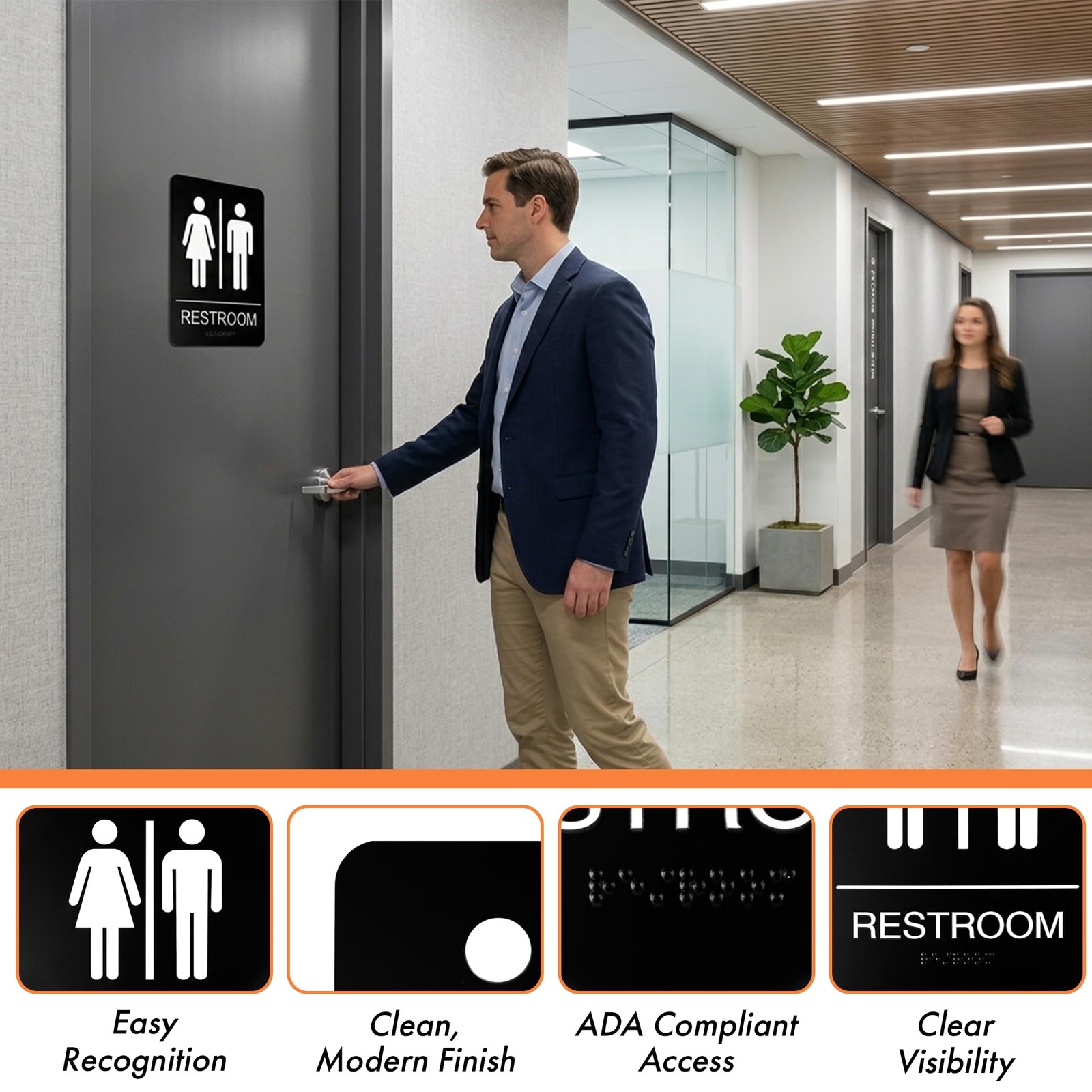 6×9 Inch Unisex Bathroom Sign ADA Compliant Braille DoubleSided Tape Acrylic