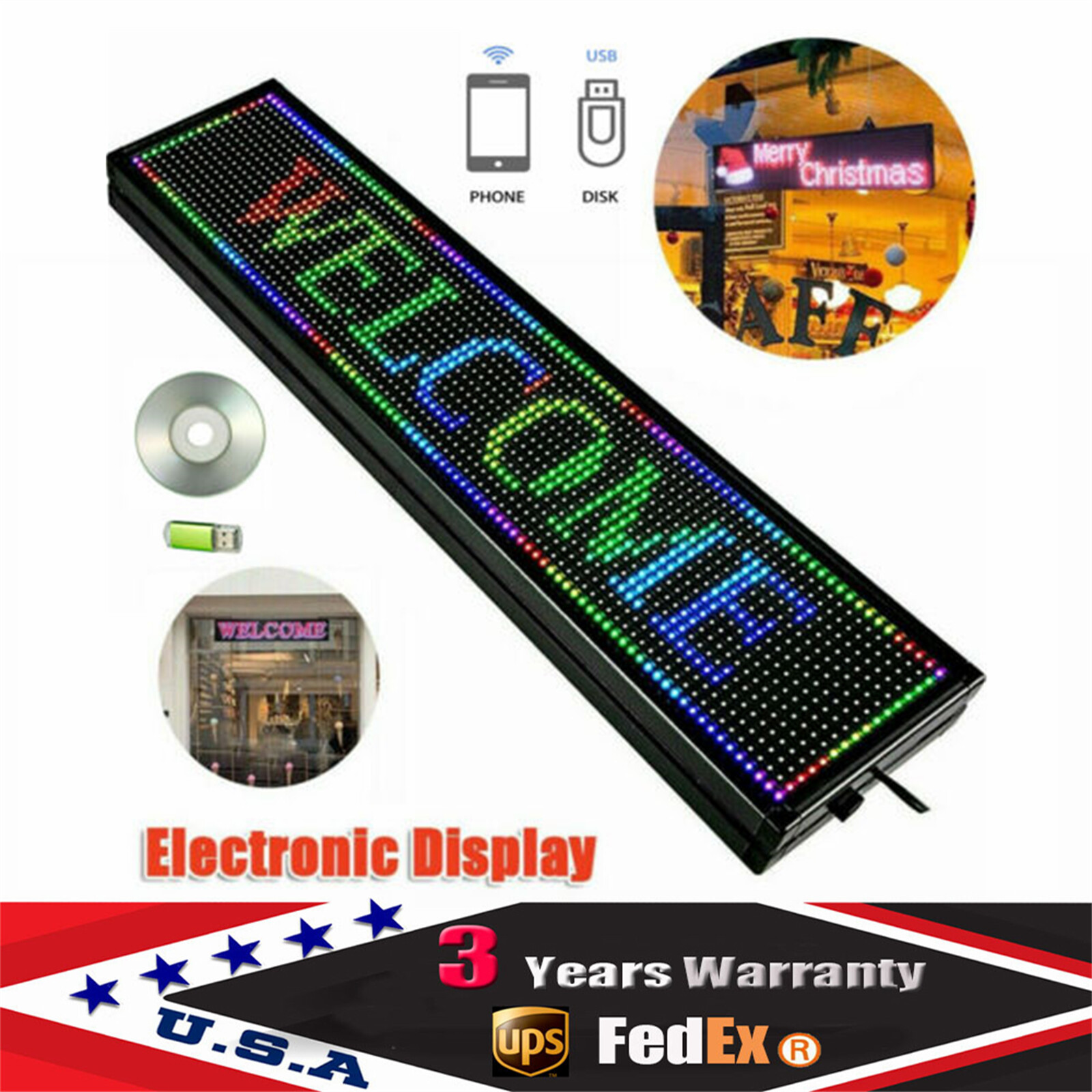 LED Sign 40&Prime; X 8&Prime; Scrolling Message Display Board 7 Color Programmable