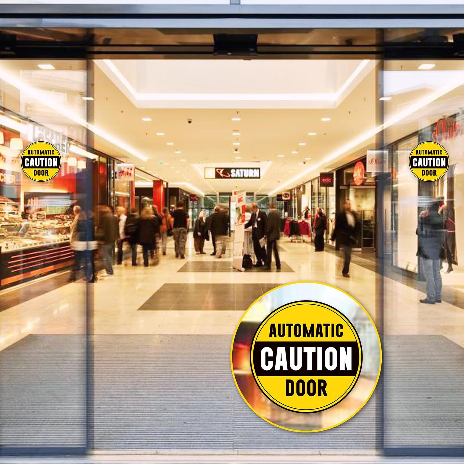 2PCS Caution Automatic Door Signs, Easy Installation Self Adhesive Vinyl Automat