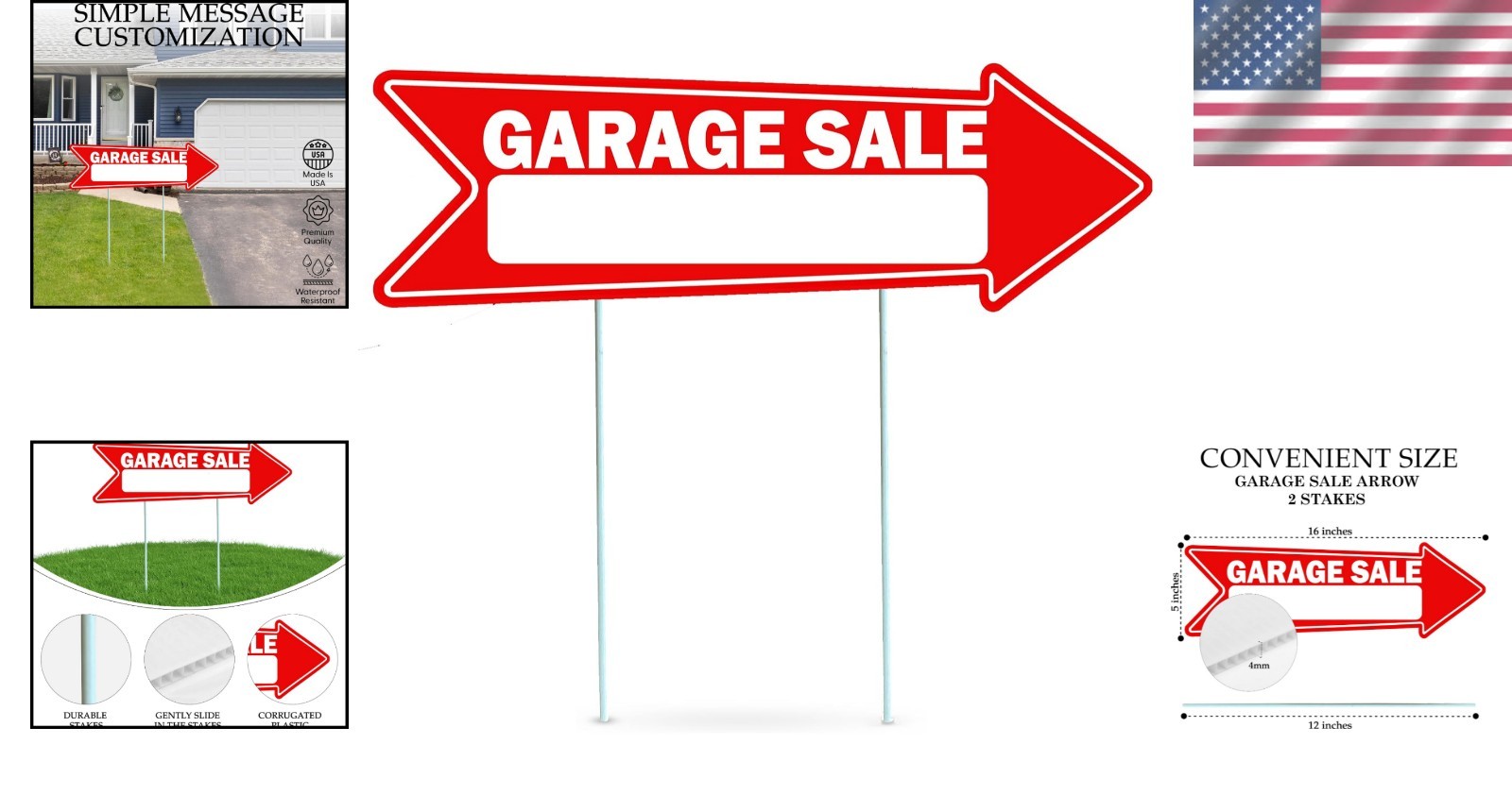 Double-Sided Red Yard Sale Arrows 16&Prime; x 5&Prime; with Stakes – 1, 3, or 6 Pack Options