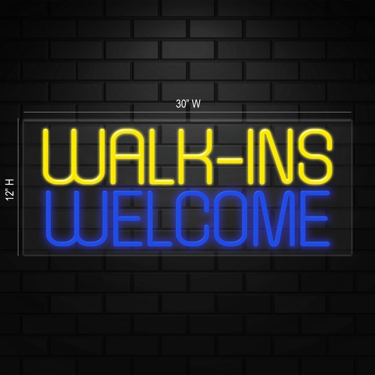 Walk-ins Welcome Neon Sign for Displays | LED Flex Neon | 30&Prime;W x 12&Prime;H x 1&Prime;D