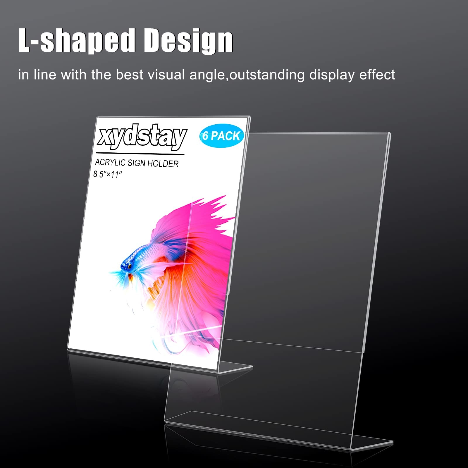 xydstay 6pack 8.5×11 Acrylic, L Shape Clear Plastic, Menu Holder,