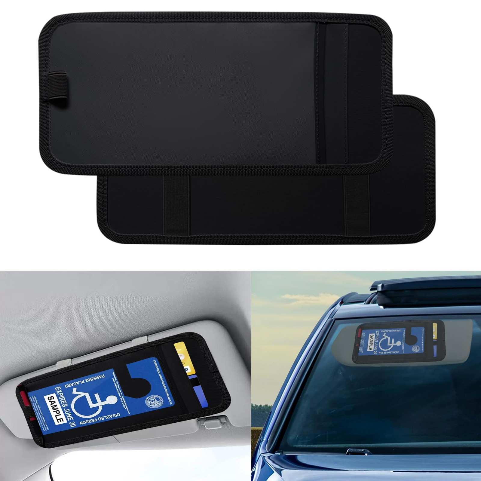 2PCS Handicap Placard Holder for Auto, Disabled Parking Permit 2PCS, Black