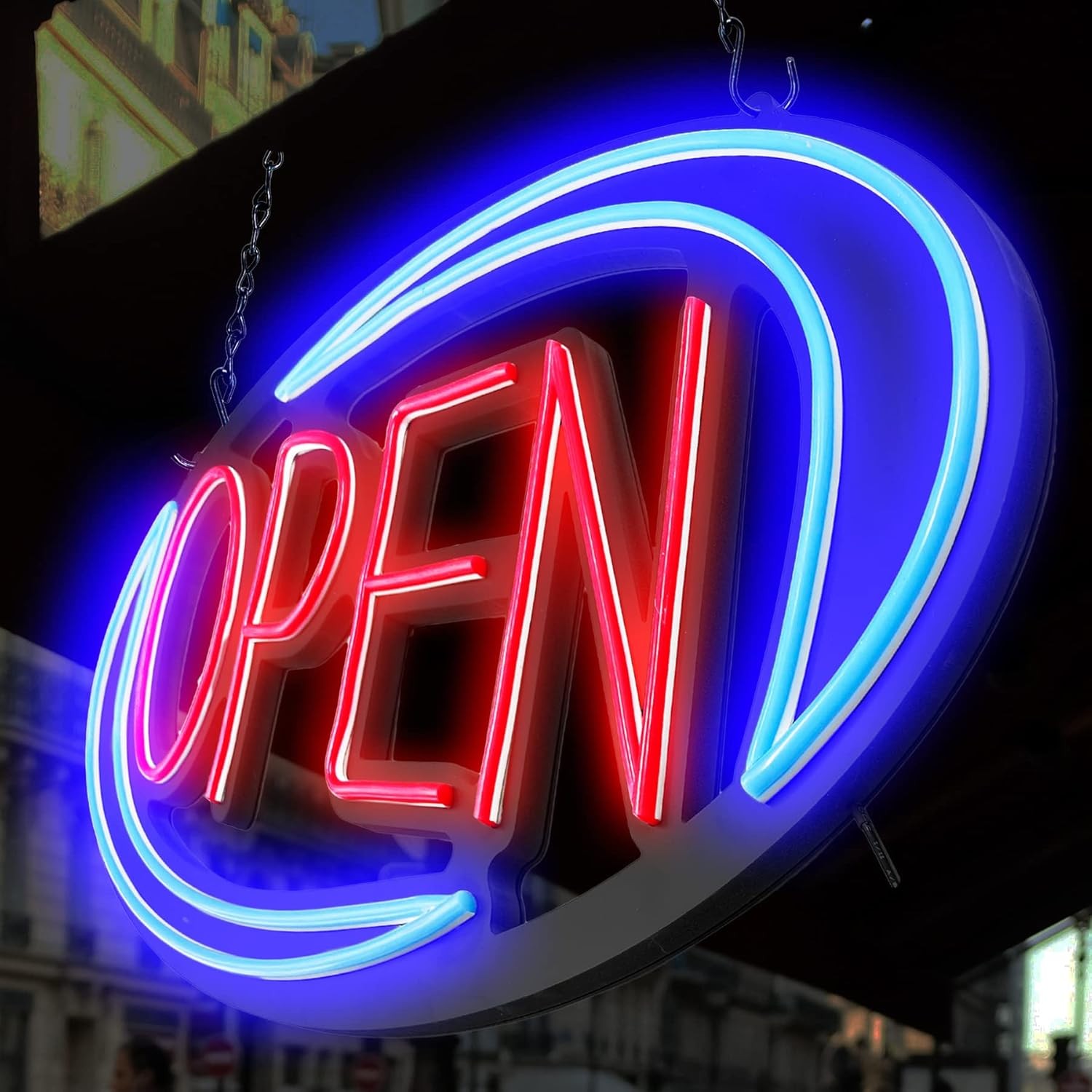 Open Signs for Business 32x16in Neon LED Lighted Remote Flashing Blue Red