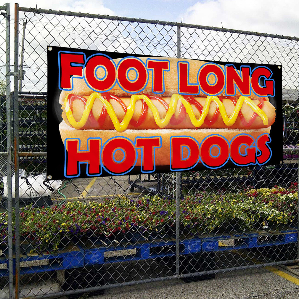 Vinyl Banner Multiple Sizes Foot Long Hot Dogs Restaurant and Food Outdoor