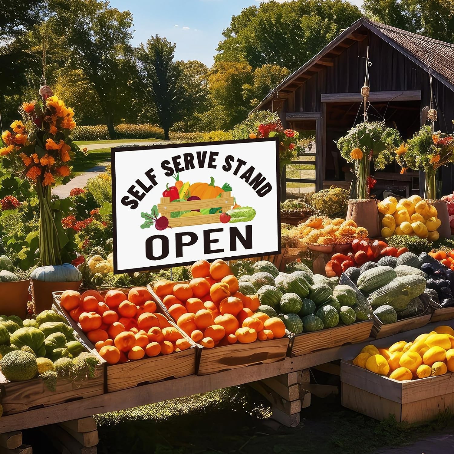 3 Piece Self Serve Stand Sign 16 x 12 Inch with Stakes Outdoor Display