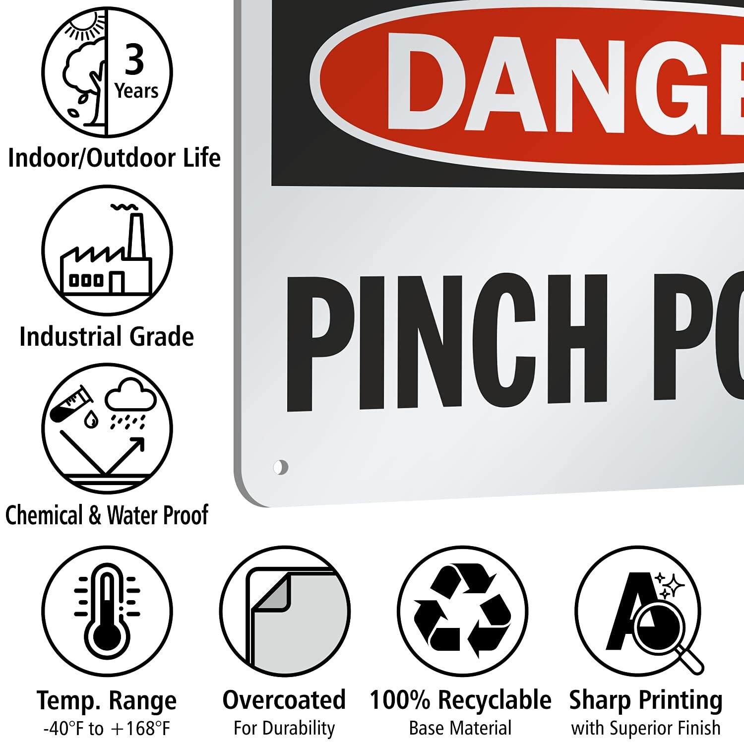 7 x 10 inch “Danger – Pinch Point” OSHA Sign with Pre-Cleared Holes Digital P…