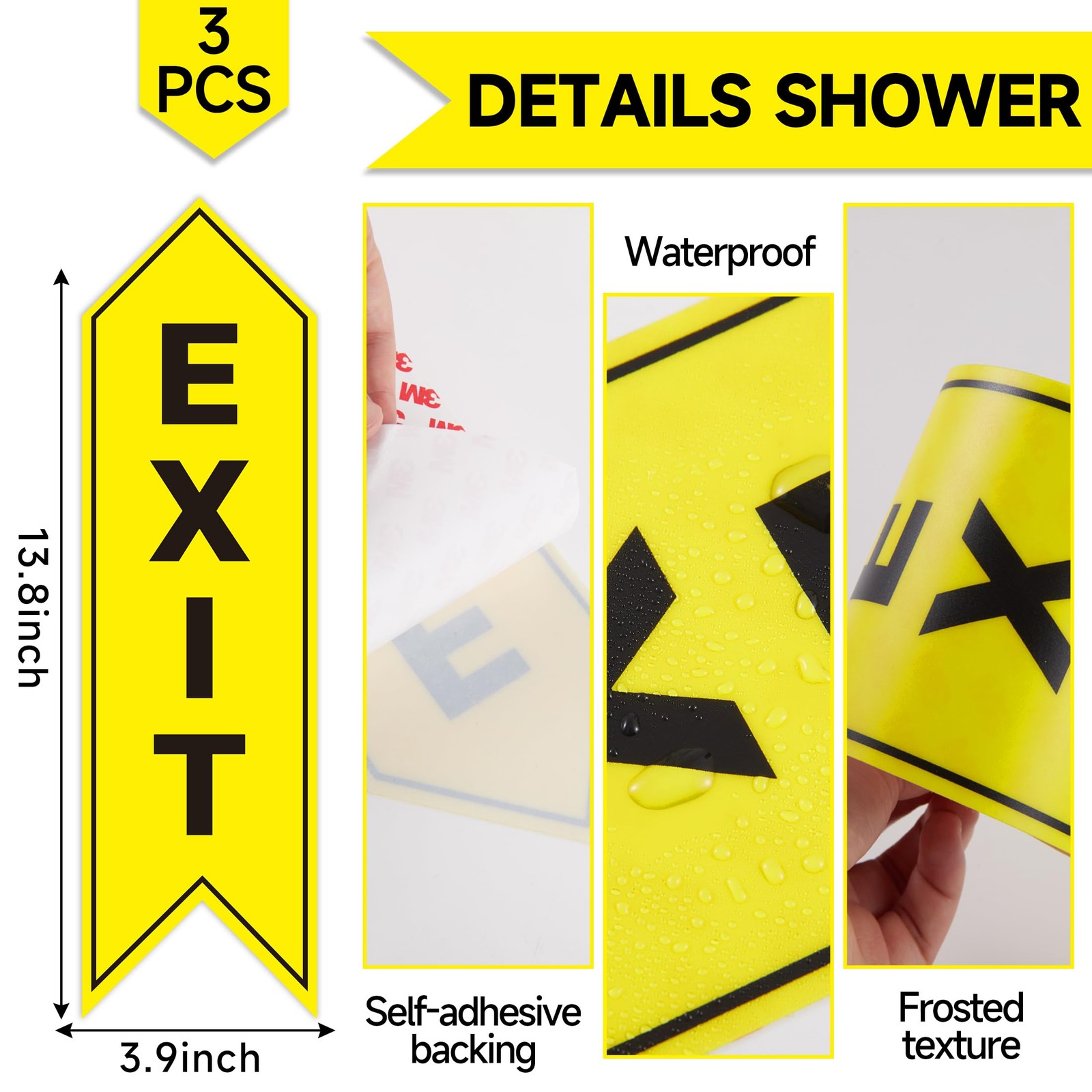 3 PACK Exit Signs Stickers, Self-Adhesive Vinyl Exit Arrows Floor Decals for …