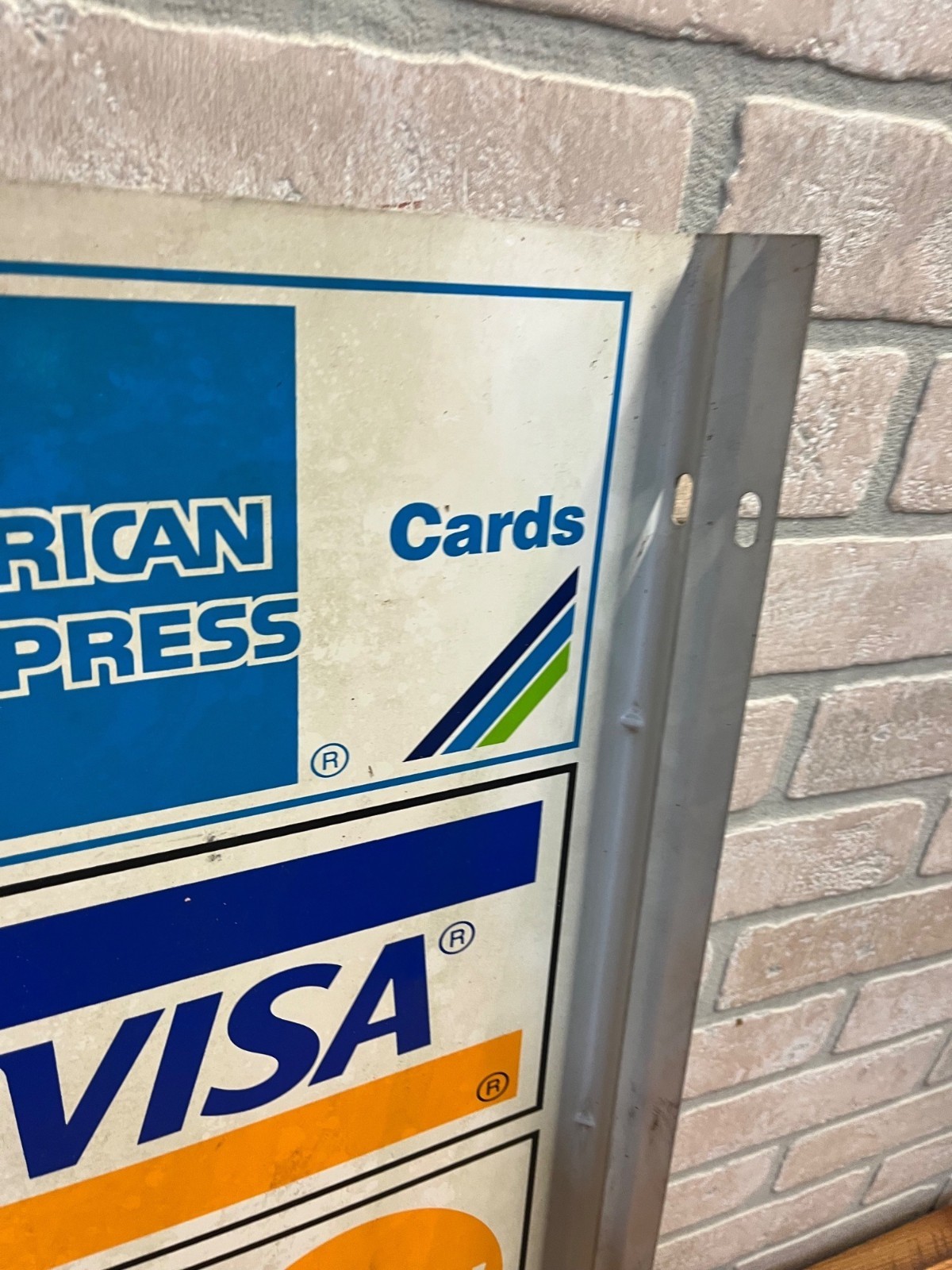 Vintage 1996 Visa Mastercard Credit Card Double Sided Flange Metal Sign