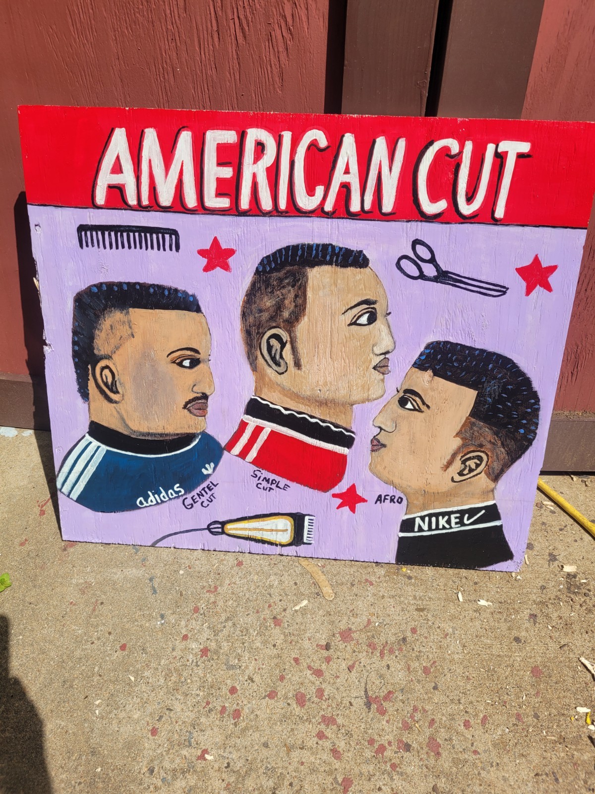 Barber Shop African Haircut Sign Advertising Painting On Wood Display Big 24×21
