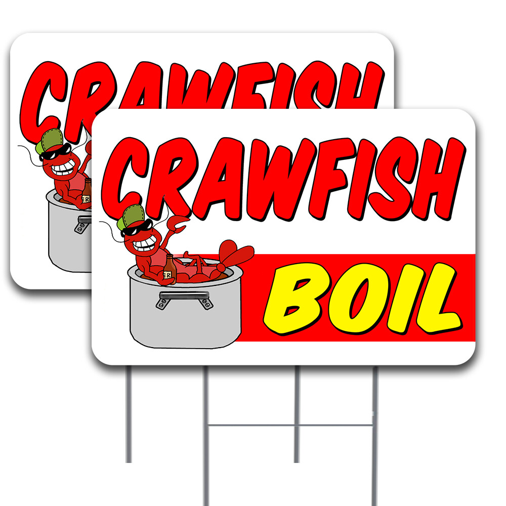 CRAWFISH BOIL 2 Pack Double-Sided Yard Signs 16&Prime; x 24&Prime; with Metal Stakes (Made i