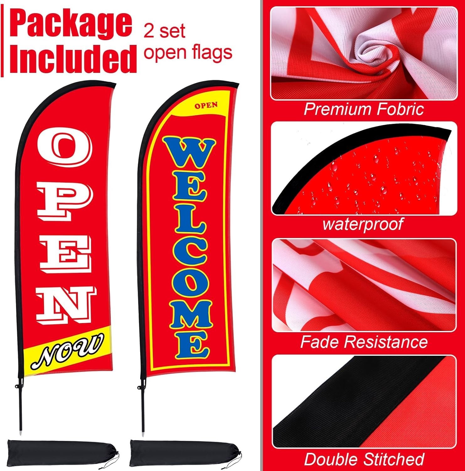 2 Sets of 7ft Open Flags with Kit – Boost Your Business Visibility Today