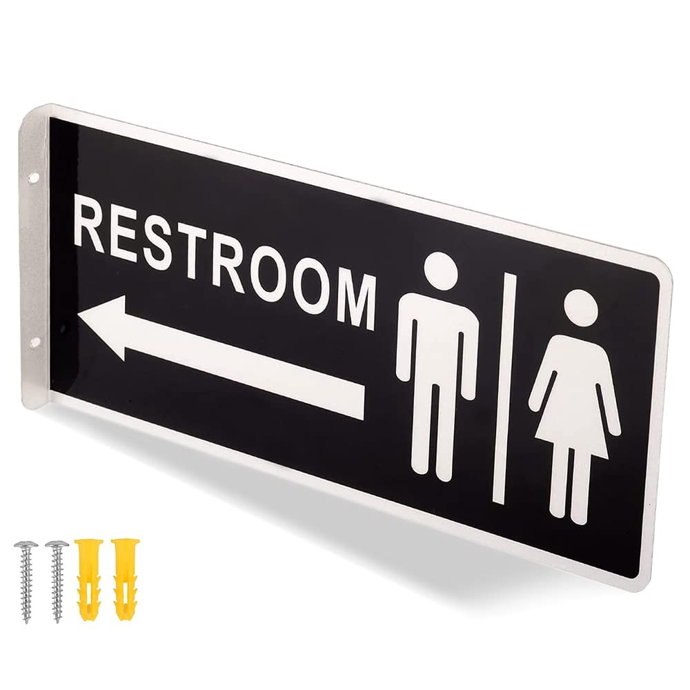 Double Sided Metal Restroom Sign Aluminum Bathroom Office 12.1×5.5 Inch 1 PC