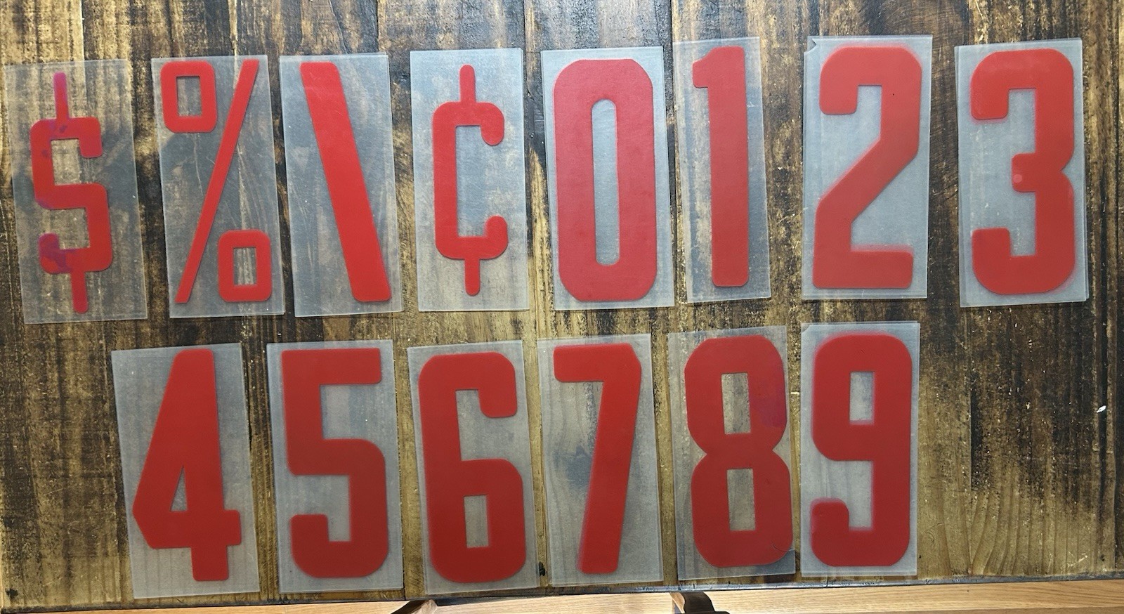 Lot of 25 Vintage Marquee Billboard Sign 9&Prime; Panels w/ 8&Prime; Red Numbers & Symbols