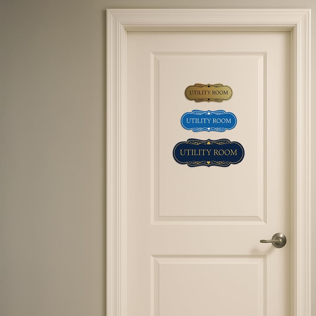 Designer Utility Room Sign Brushed Gold Small Door Wall Office Marker Plaque