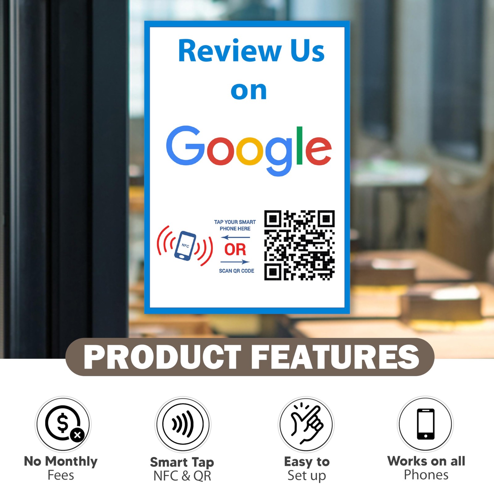 Review Us On Google Sticker – Touchless QR Code and NFC Tag – Two-Sided Googl…