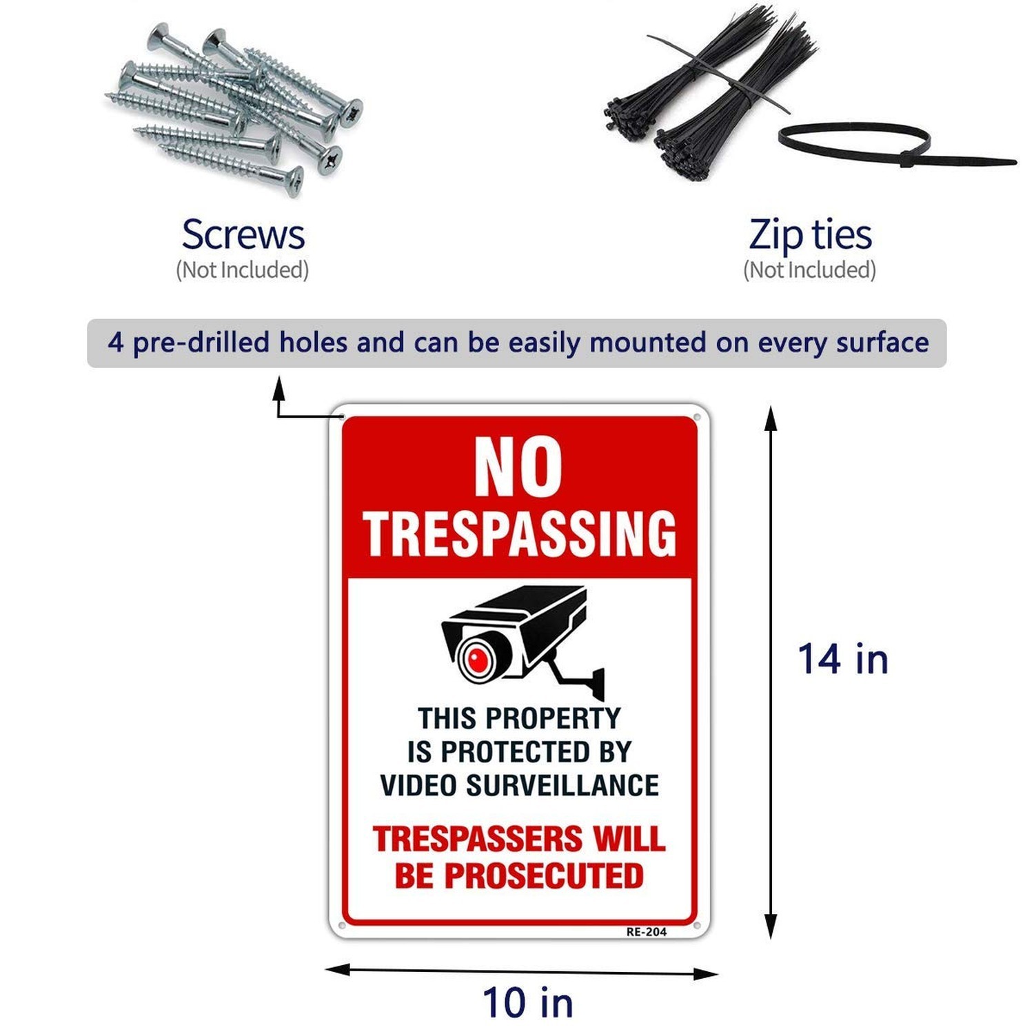 Large Video Surveillance Signs Outdoor,No Trespassing Sign Aluminum 10×14 Inc…