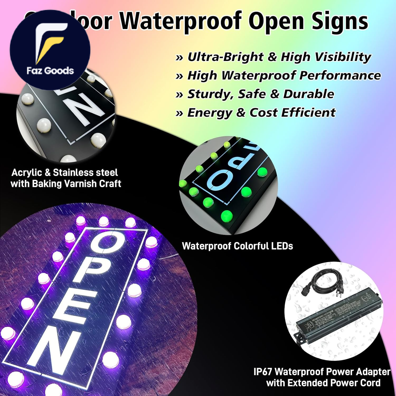 Outdoor Waterproof LED Open Sign for Business Ultra Bright Lighted Open Sign