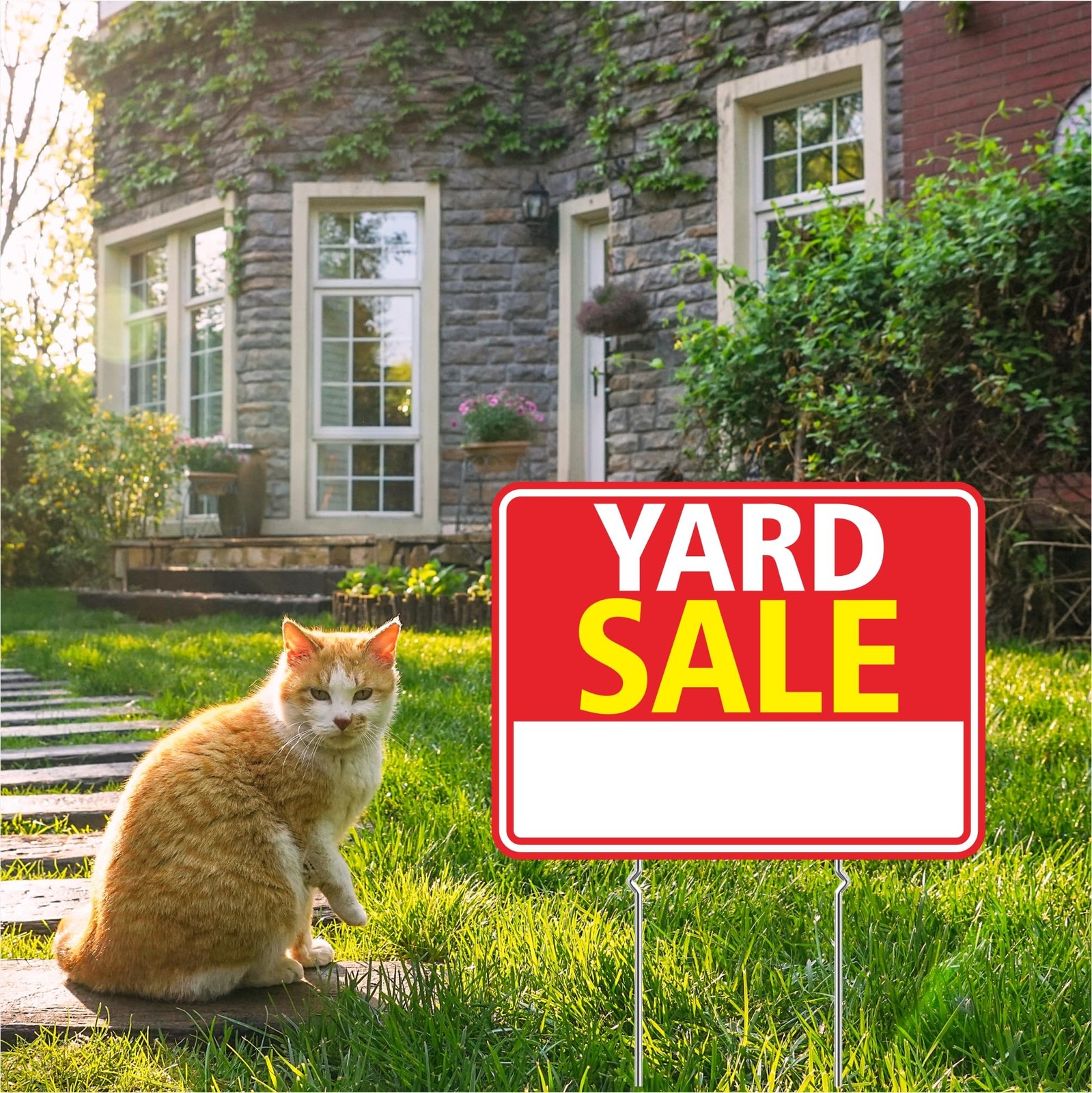 Yard Sale Signs 3 Pack 17&Prime;x13&Prime; Double Sided Yard Sale Signs with Metal Stakes W