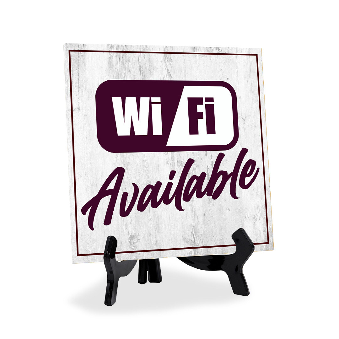 Wi-Fi Available 5&Prime;x 5&Prime; Square Table Sign With Acrylic Easel | Restaurant