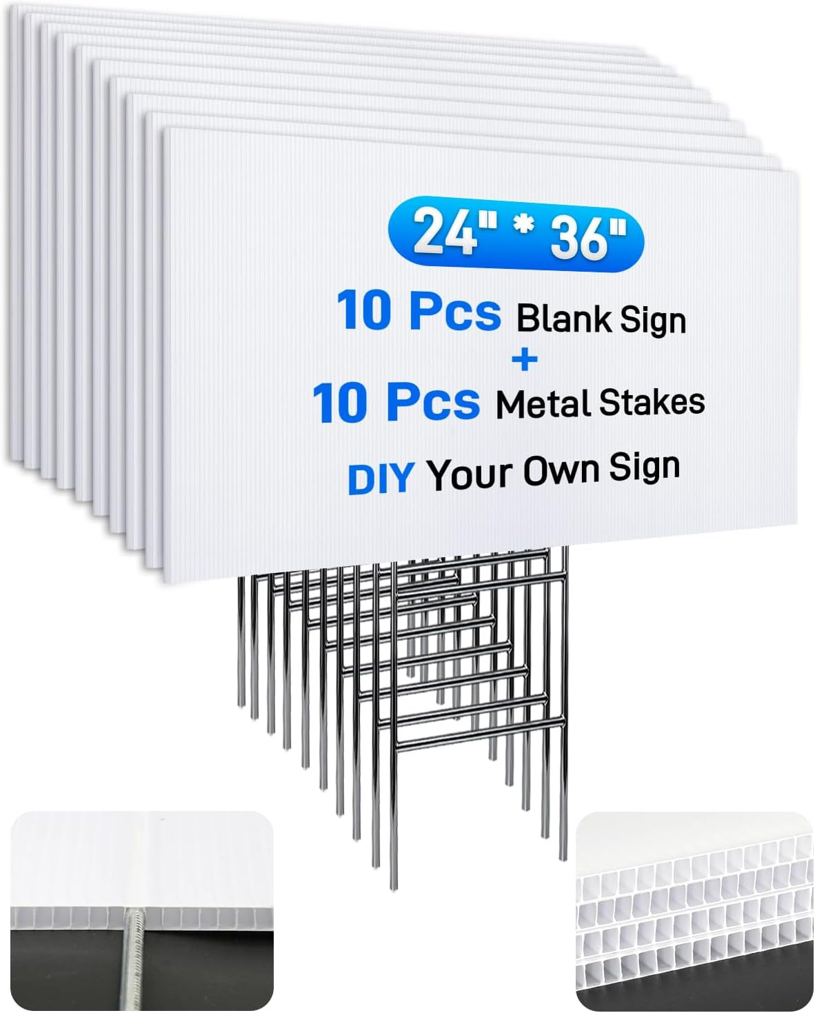 24&Prime;X36&Prime; 5Mm Blank Yard Signs with Stakes,10Pcs Corrugated Plastic Board Yard Sig