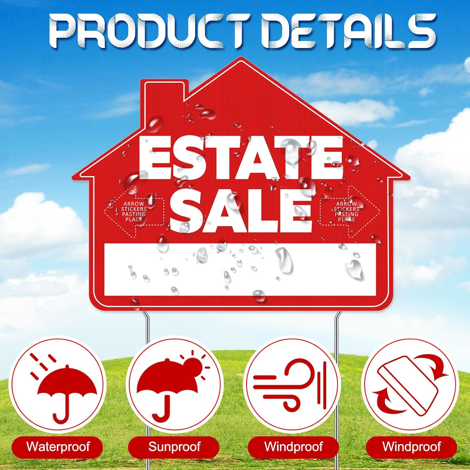 5 Pack 12 X 16 Inch Yard Sale Signs Real Estate Sign Posts Double Sided Red Whit