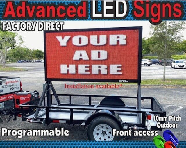 Full Color Programmable LED Sign Board on Trailer – 4&prime; High x 8&prime; Wide – USA Made